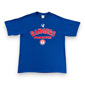 Vintage Texas Rangers Shirt Adult LARGE Blue MLB Baseball Logo Lee Sports Y2K